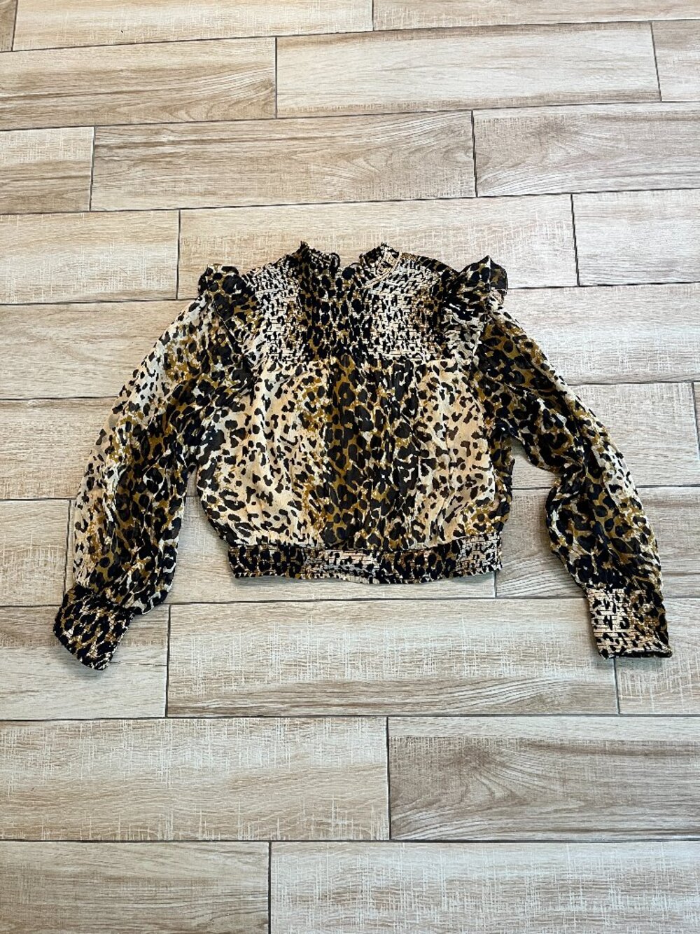 Womens Free People Cheetah Print Sheer Blouse - XS